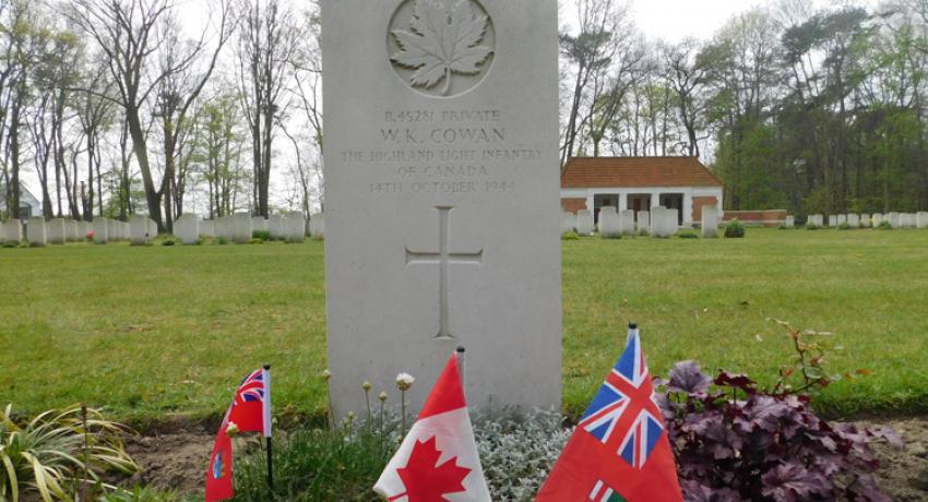 W.A. Cowan of Gorrie, ON resting in Adegem Canadian War Cemetery, Belgium Adegem Canadian War Cemetery, Belgium